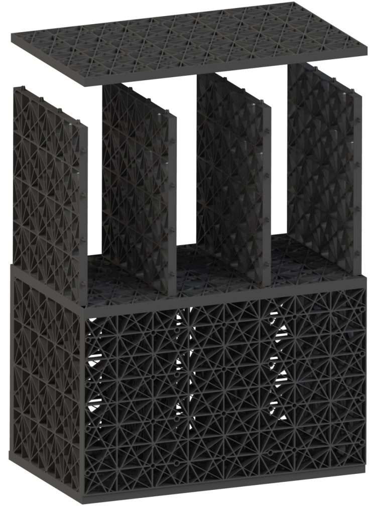 Infiltratieboxen in een compleet systeem voor de afkoppeling van regenwater.