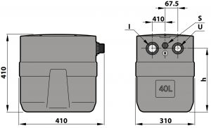 Afmetingen van opvoerstation afvalwater 50 Liter